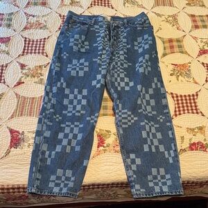 BDG Men's Straight Jeans with Blue Checkered Pattern